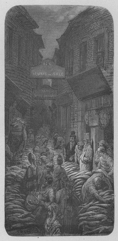 Eine Fischhandlung in der Stadt von Gustave after Dore